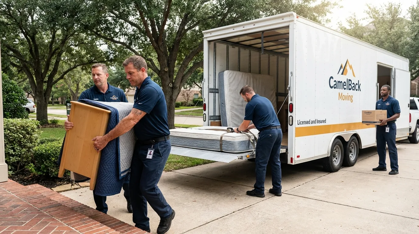 Crew loading residential truck for cross-state move from Selden, NY